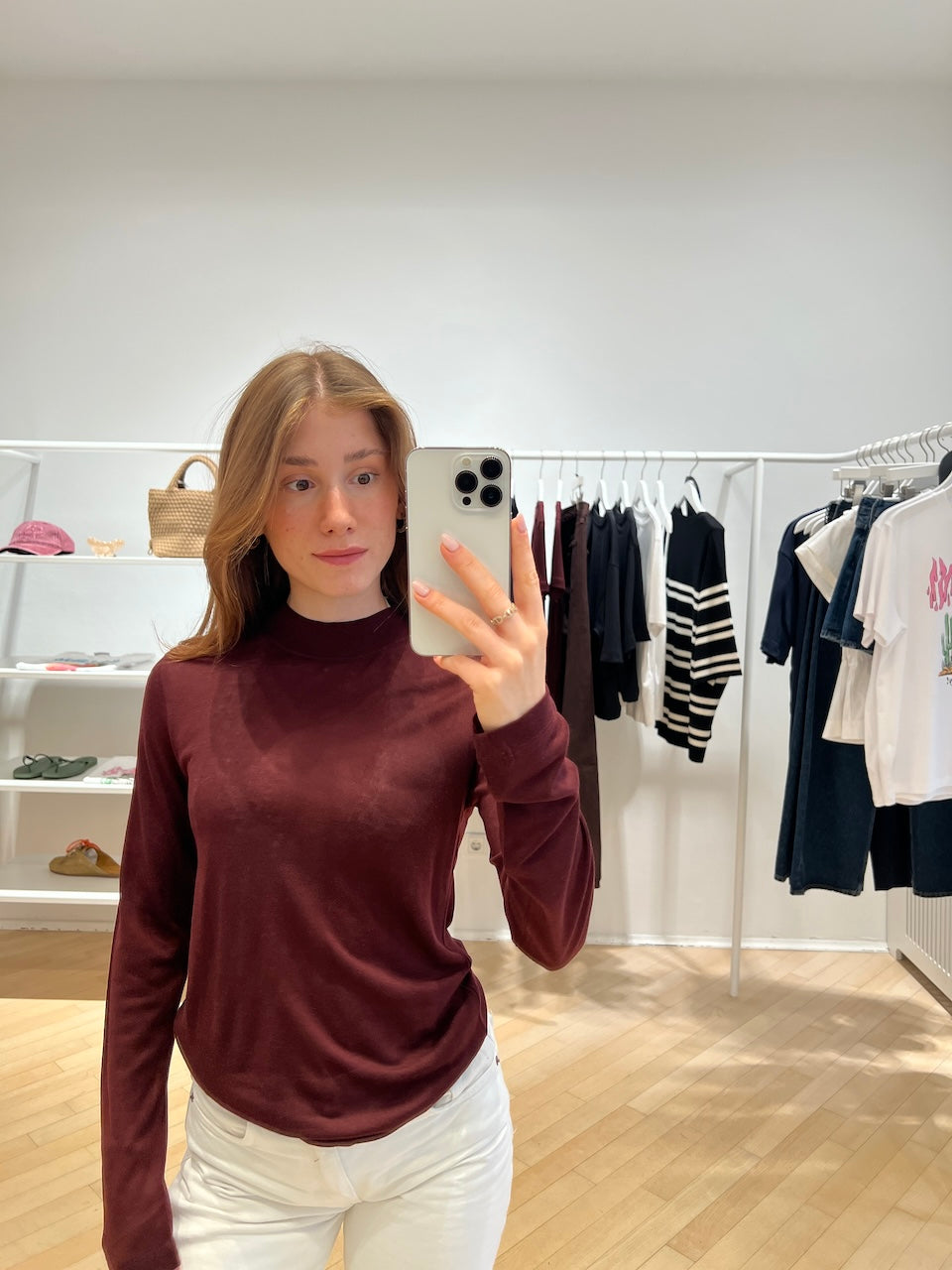 Lyocell Cashmere Mock Neck Top dark burgundy