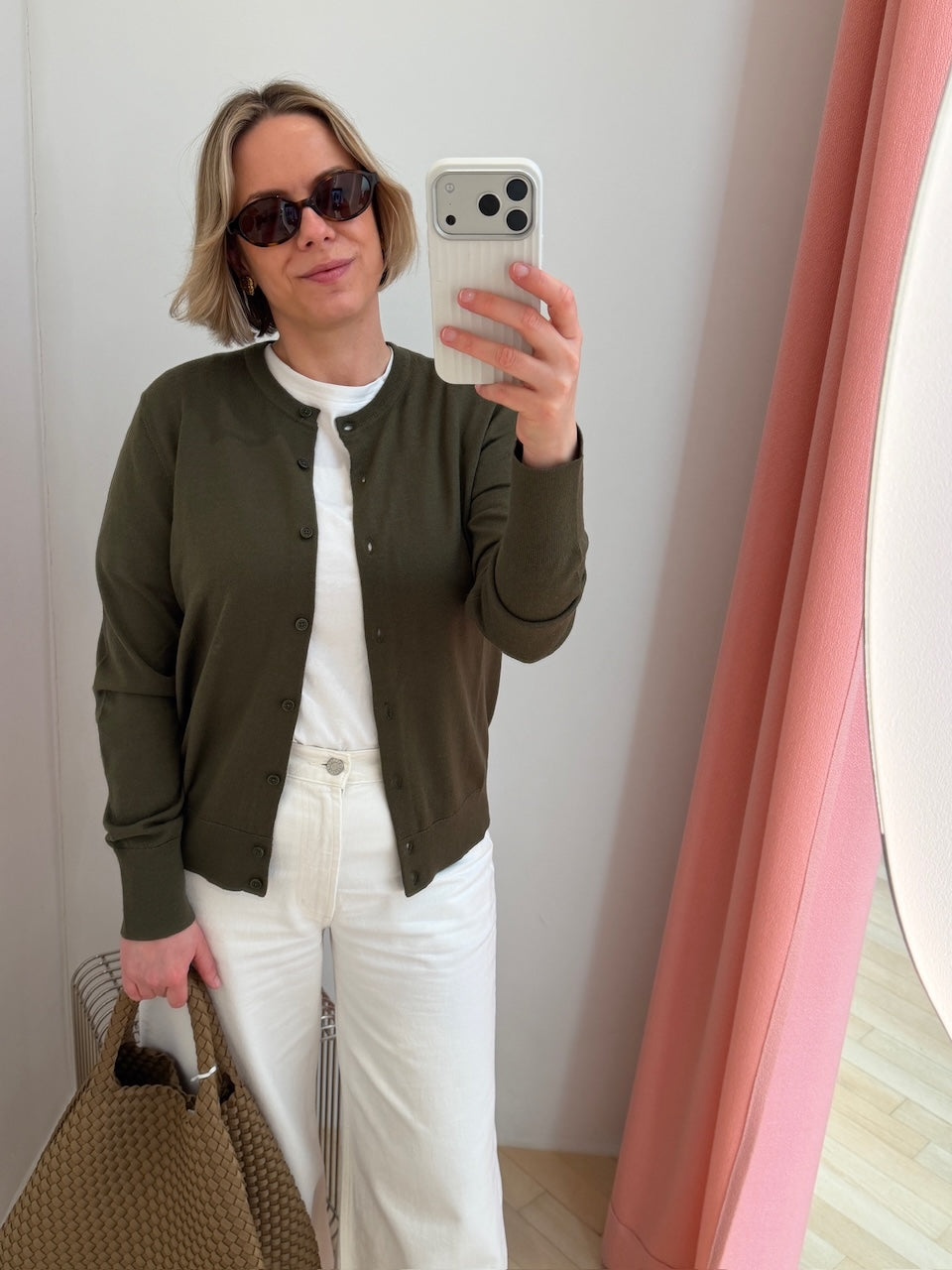 Merino Short Cardigan laurel green