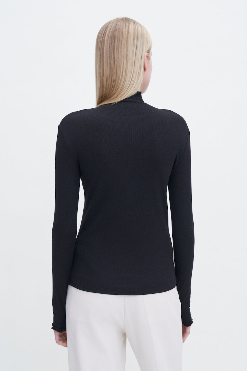 Rib Mock Neck Top black