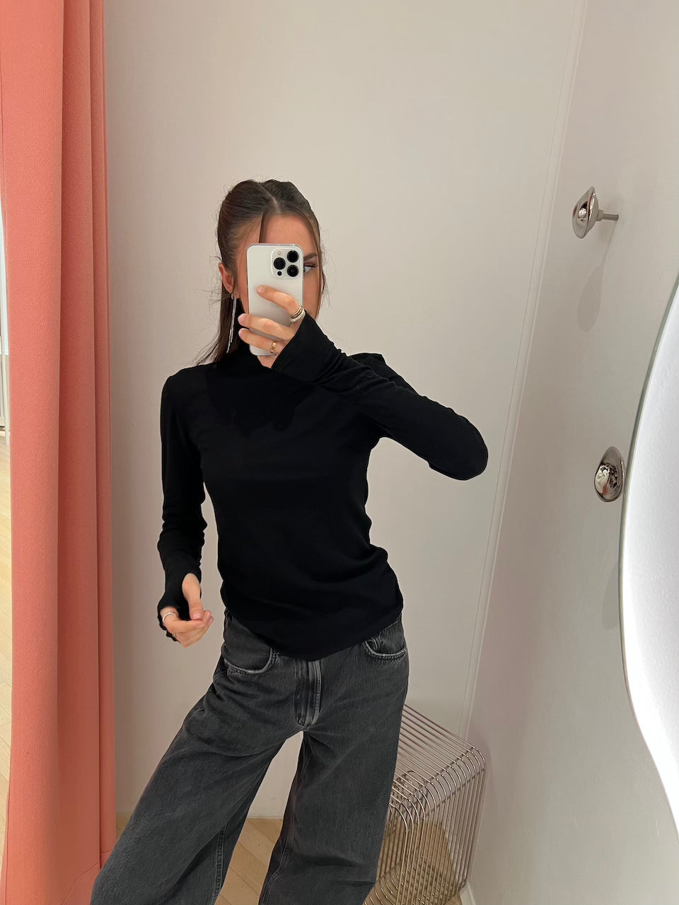 Rib Mock Neck Top black