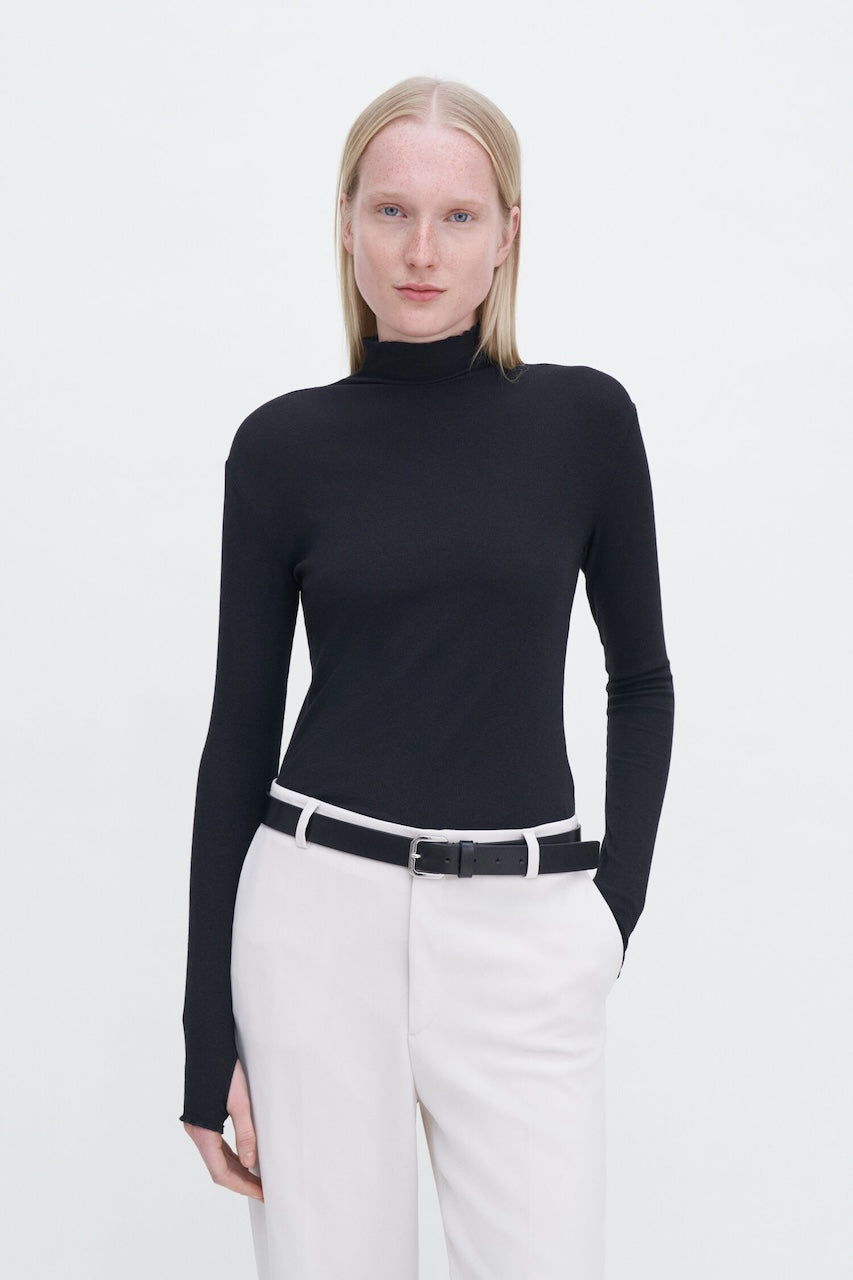 Rib Mock Neck Top black