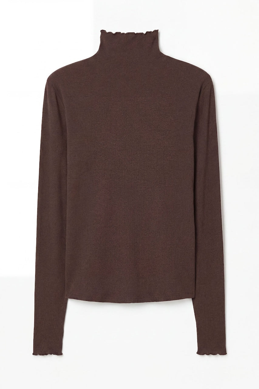Rib Mock Neck Top dark chocolate