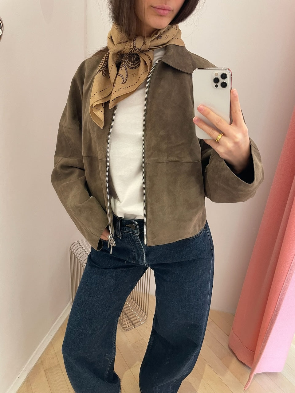 Suede Coach Jacket olive green