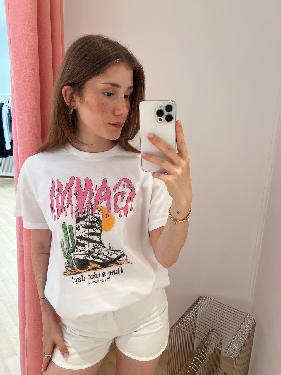 Basic Cotton Western Zebra Boot Tee bright white