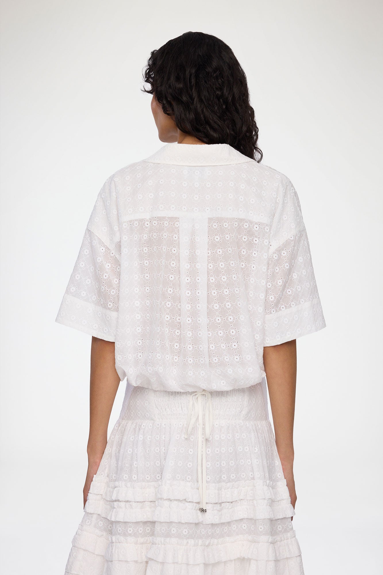 Broderie Anglaise Cropped Bowling Shirt bright white