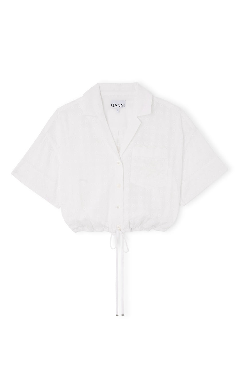 Broderie Anglaise Cropped Bowling Shirt bright white