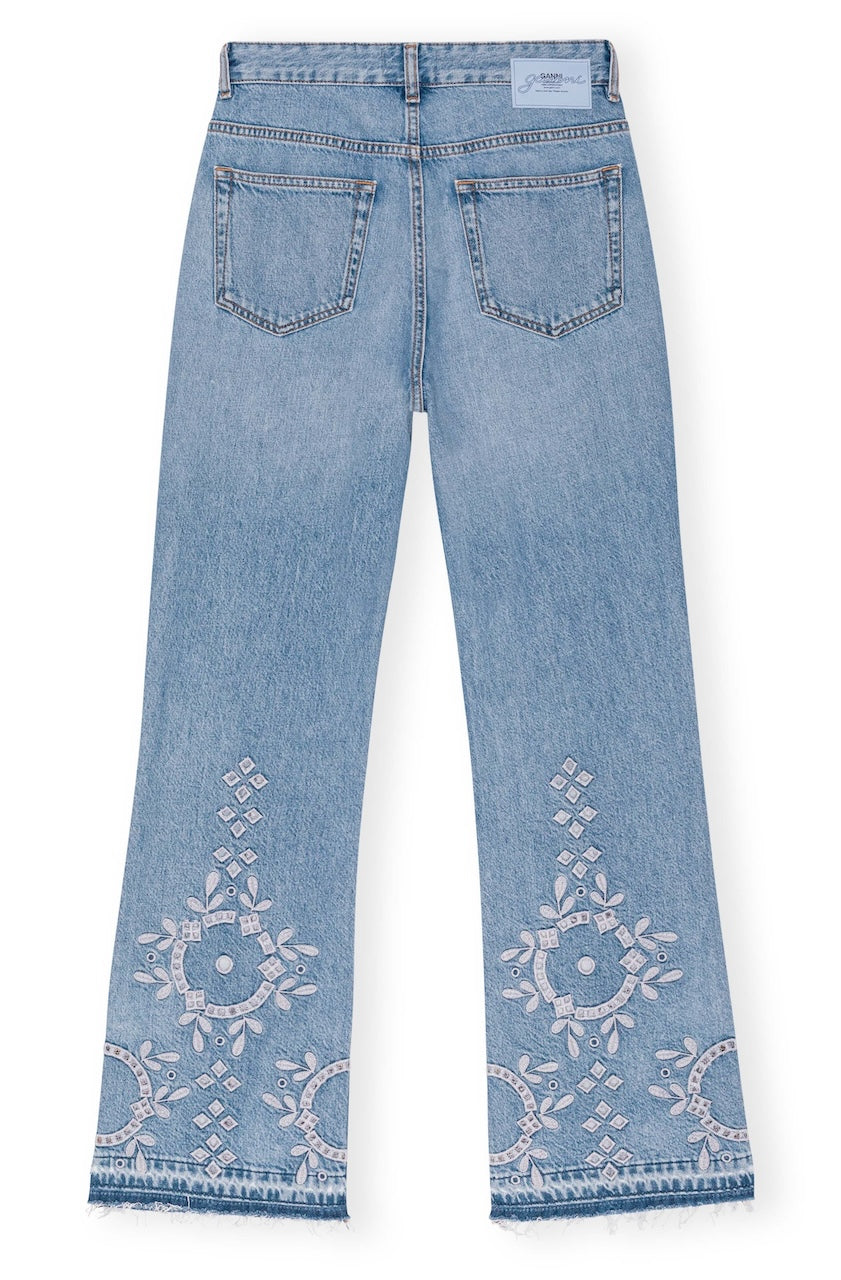 Broderie Anglaise Denim Betzy Cropped Jeans light blue stone