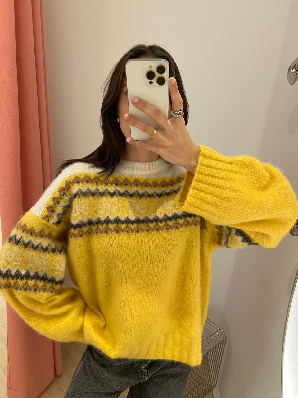 Brushed Alpaca Intarsia Sweater blazing yellow