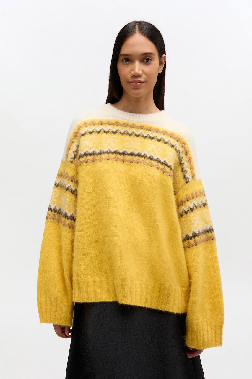 Brushed Alpaca Intarsia Sweater blazing yellow