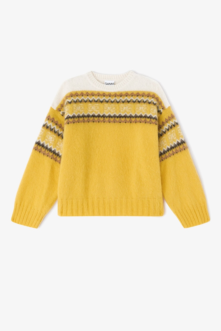 Brushed Alpaca Intarsia Sweater blazing yellow