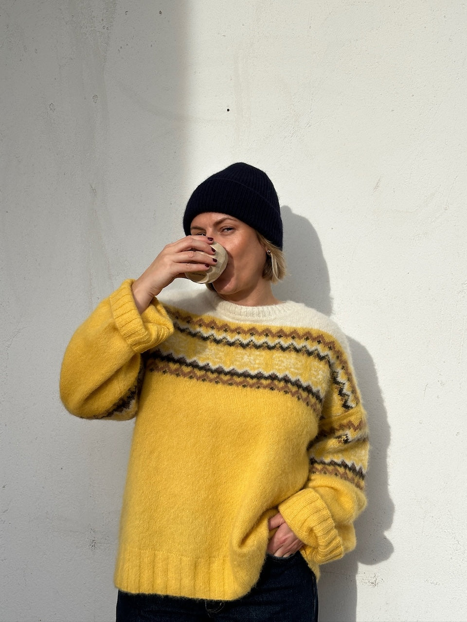 Brushed Alpaca Intarsia Sweater blazing yellow