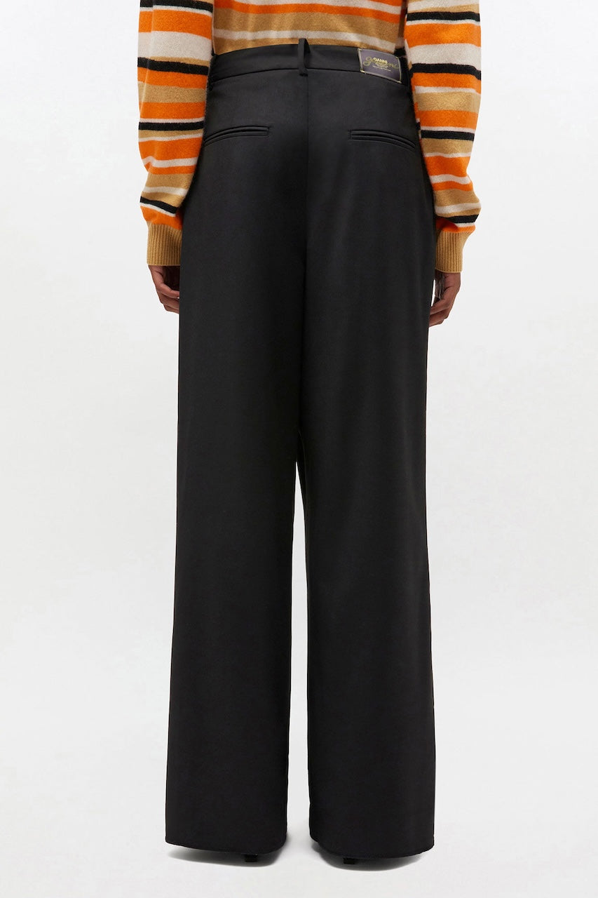 Calendered Wool Mid Waist Pants black