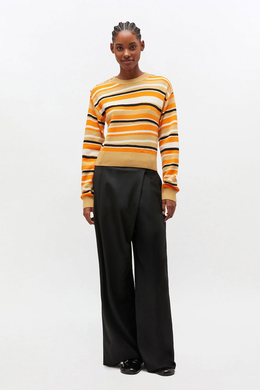 Calendered Wool Mid Waist Pants black