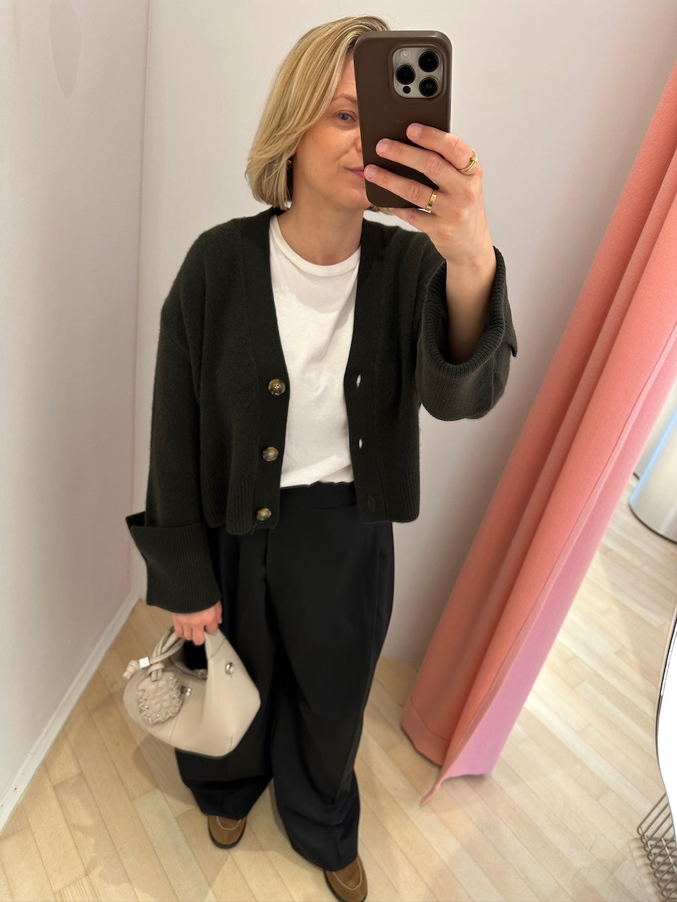 Calendered Wool Mid Waist Pants black