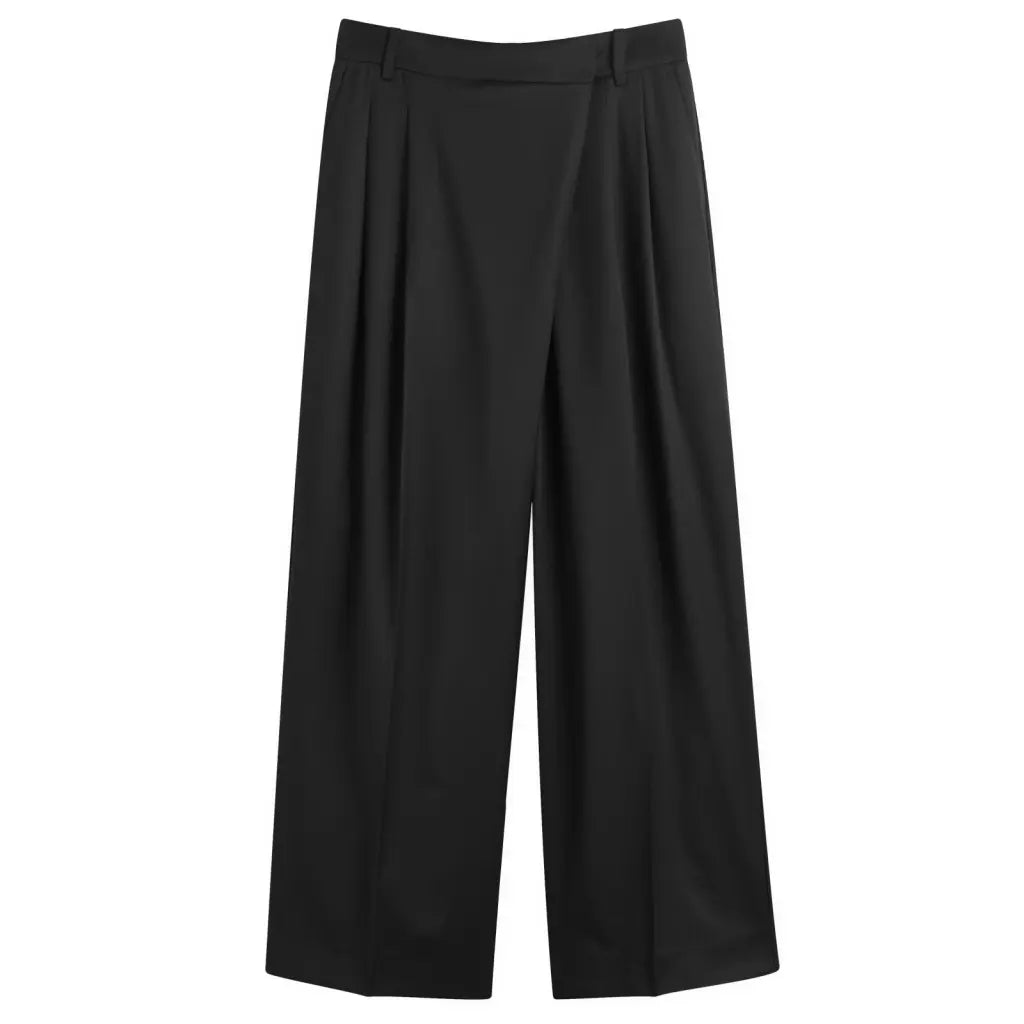 Calendered Wool Mid Waist Pants black