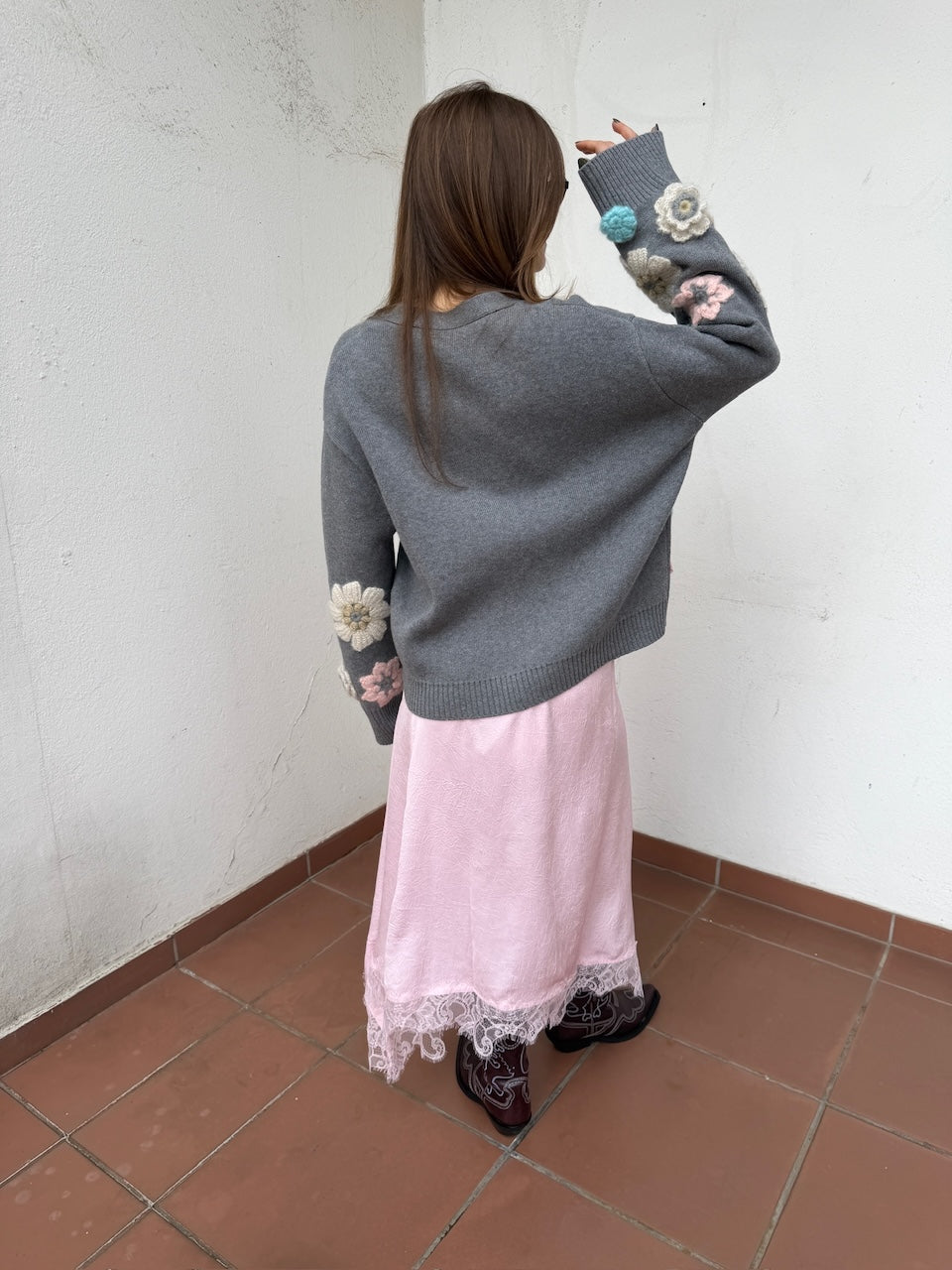 Cotton Cashmere Flower Cardigan paloma