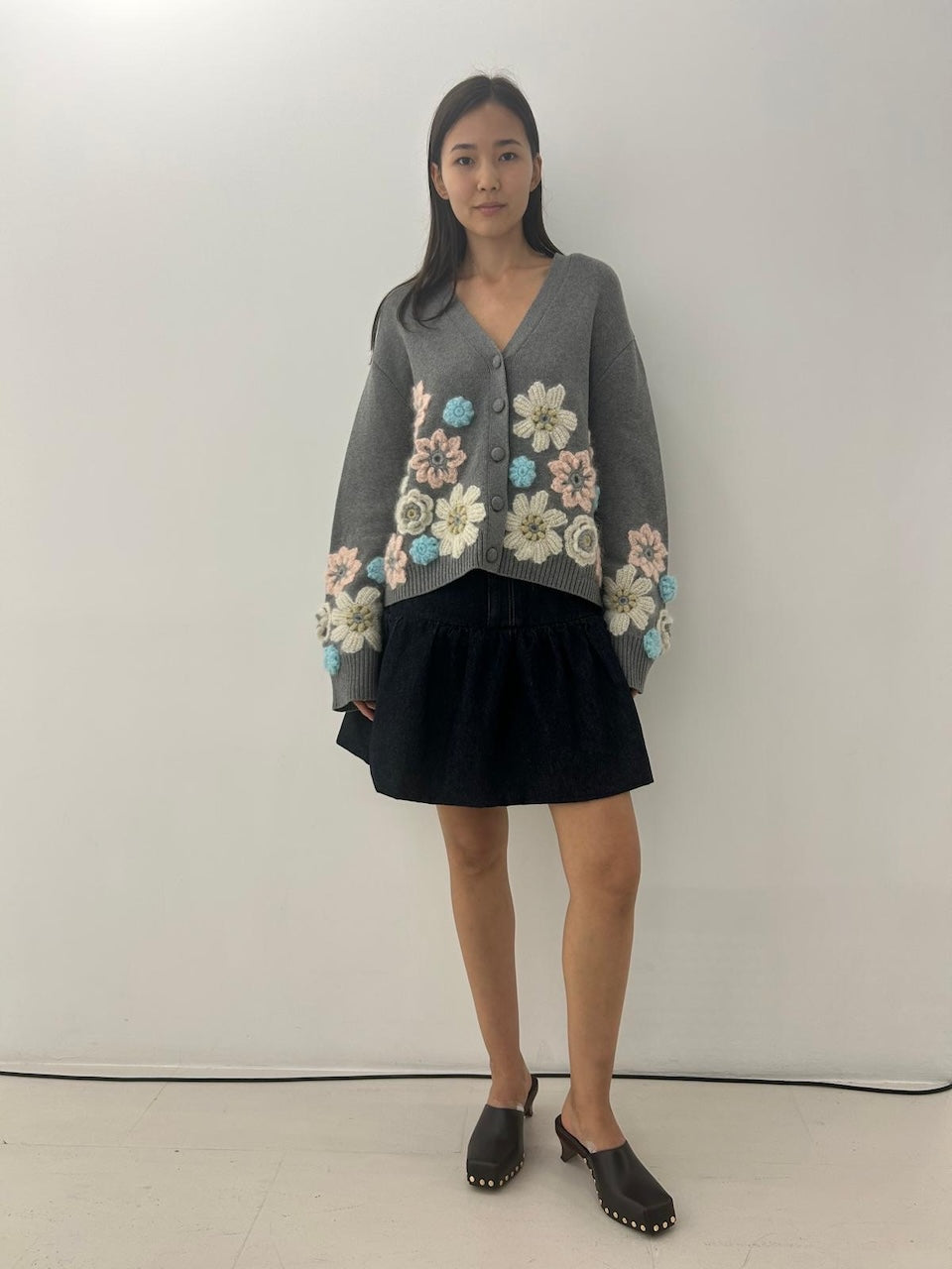 Cotton Cashmere Flower Cardigan paloma