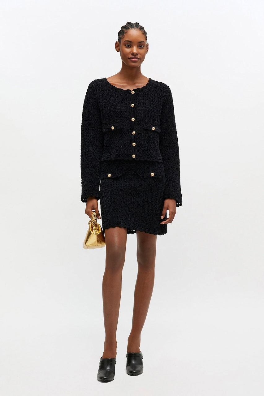 Cotton Chenille Crochet Cardigan black