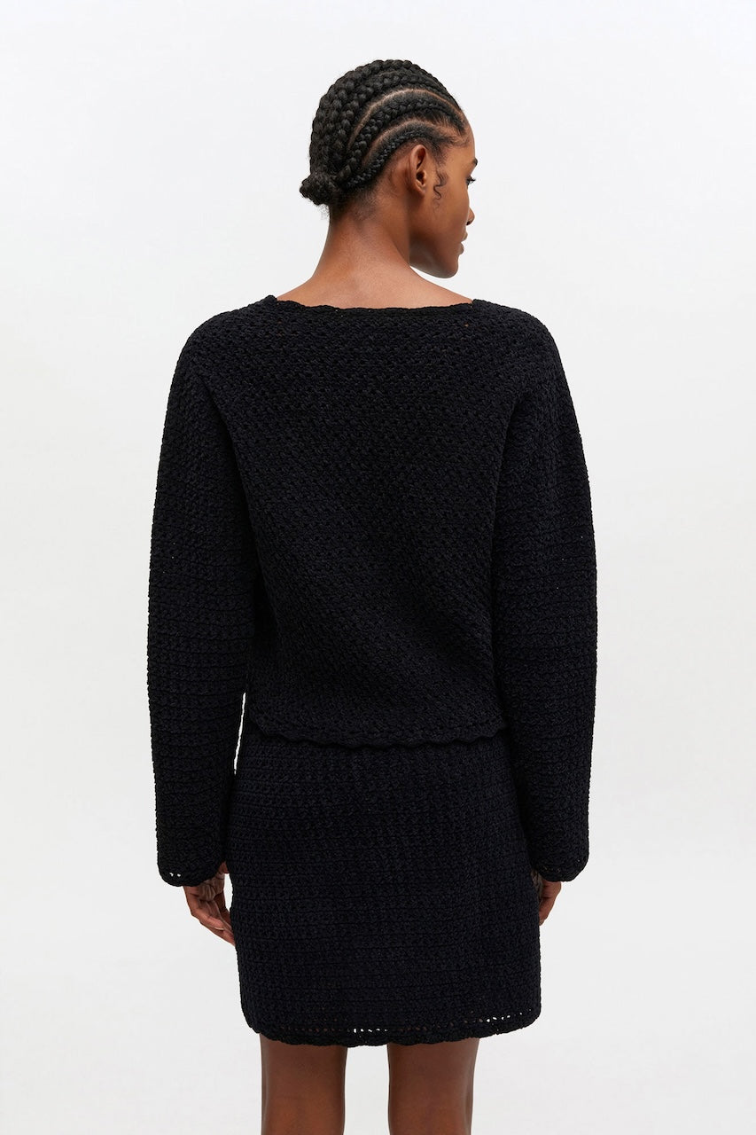 Cotton Chenille Crochet Cardigan black