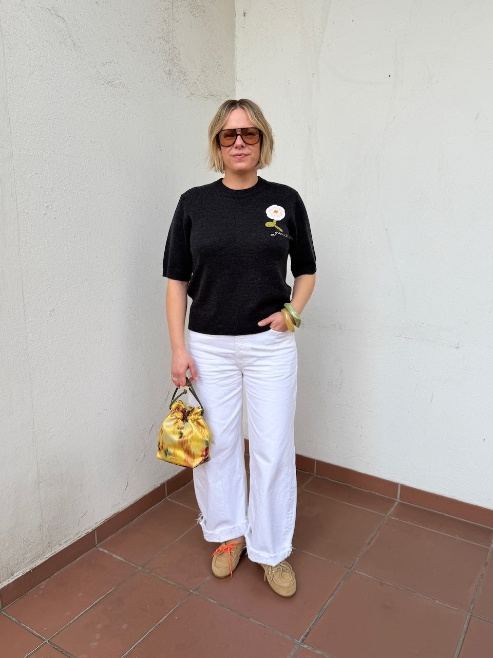 Crochet Applique Merino Tee phantom