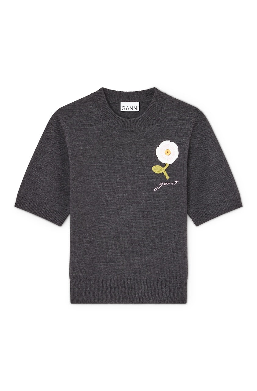 Crochet Applique Merino Tee phantom