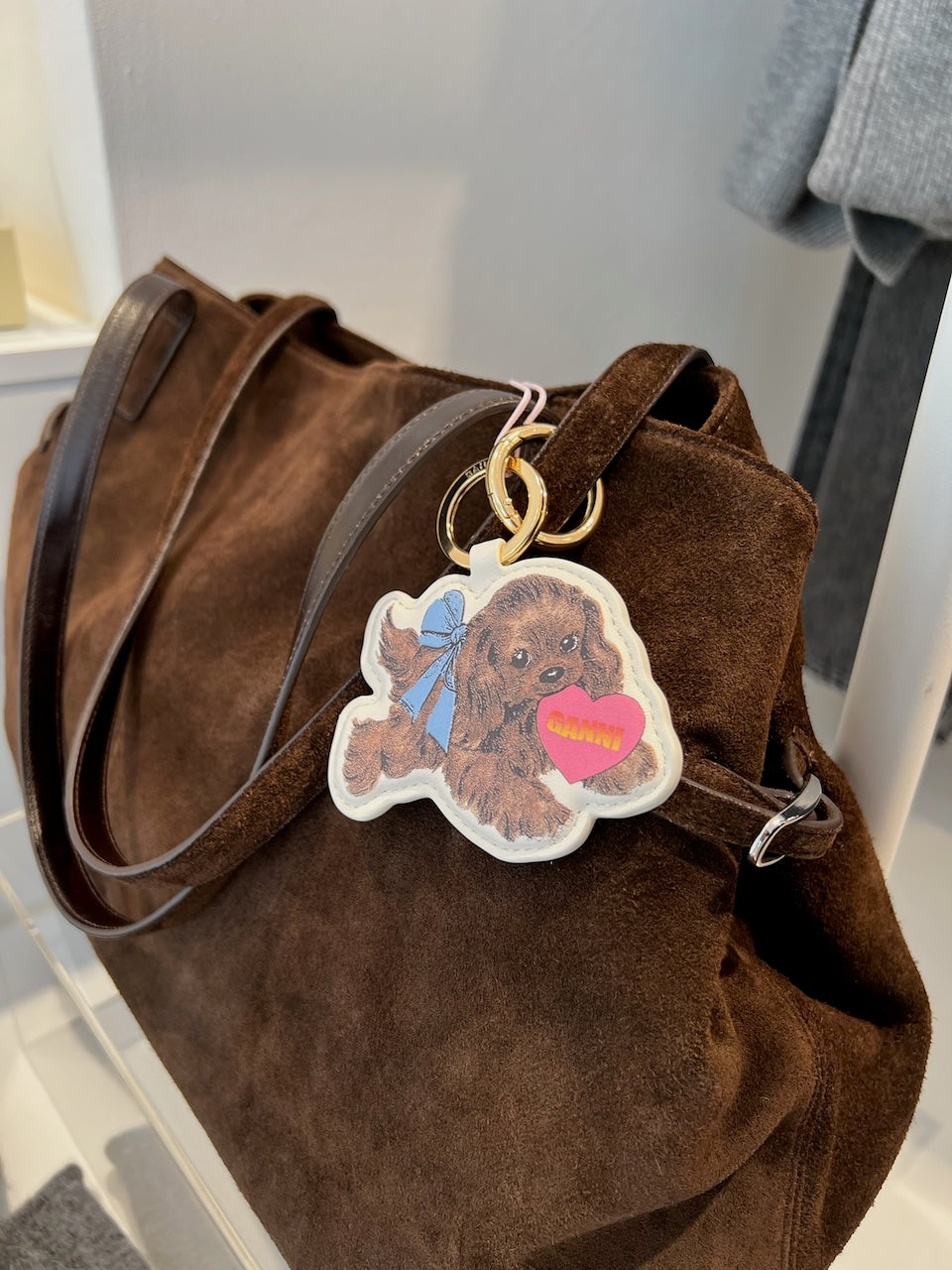 Ganni Dog Keyring tobacco brown