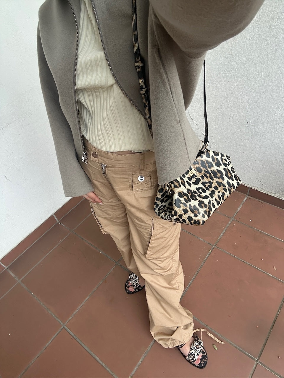 Feminine Buckle Two Strap Sandal Denim Print leopard