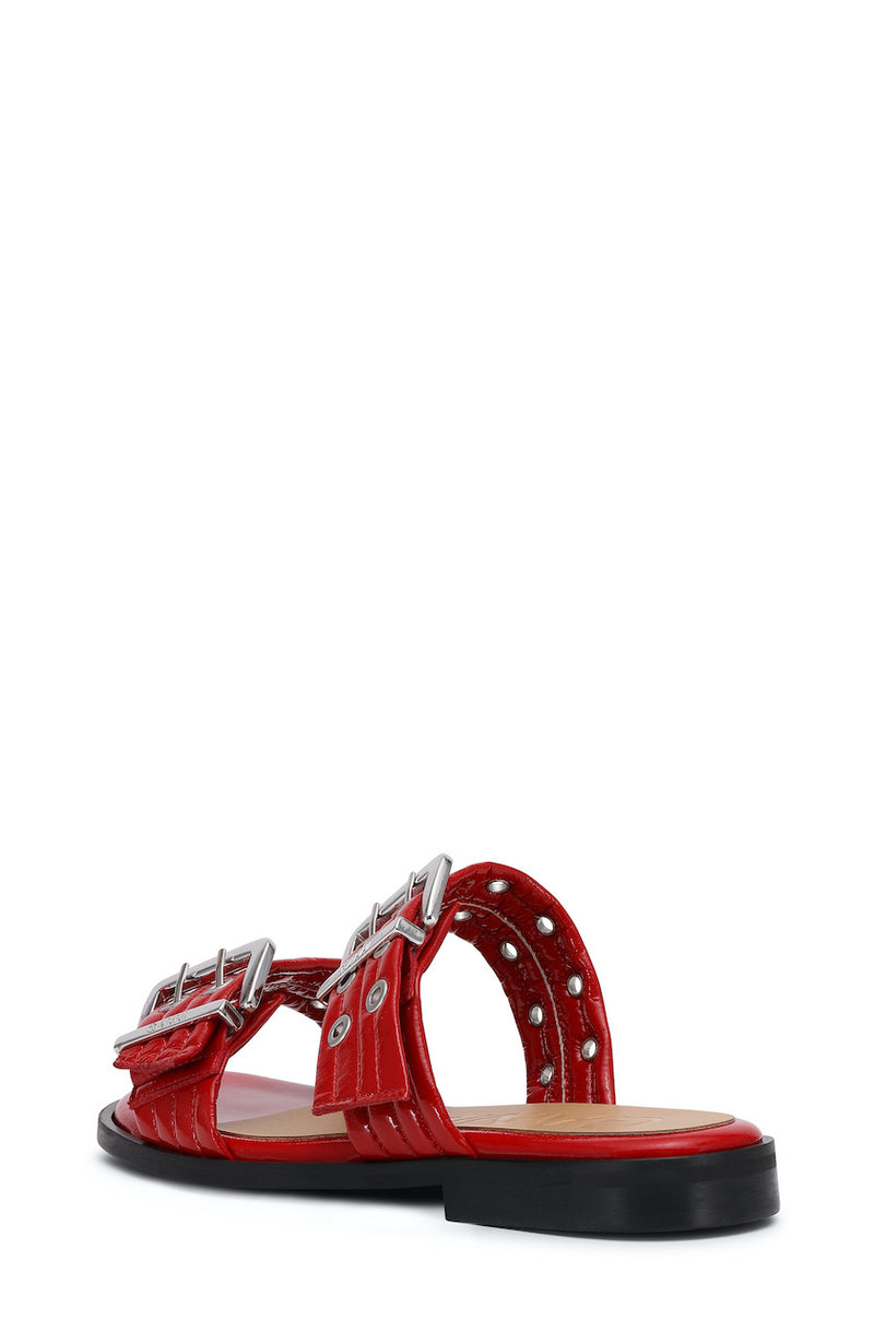 Feminine Buckle Two Strap Sandal Naplack racing red