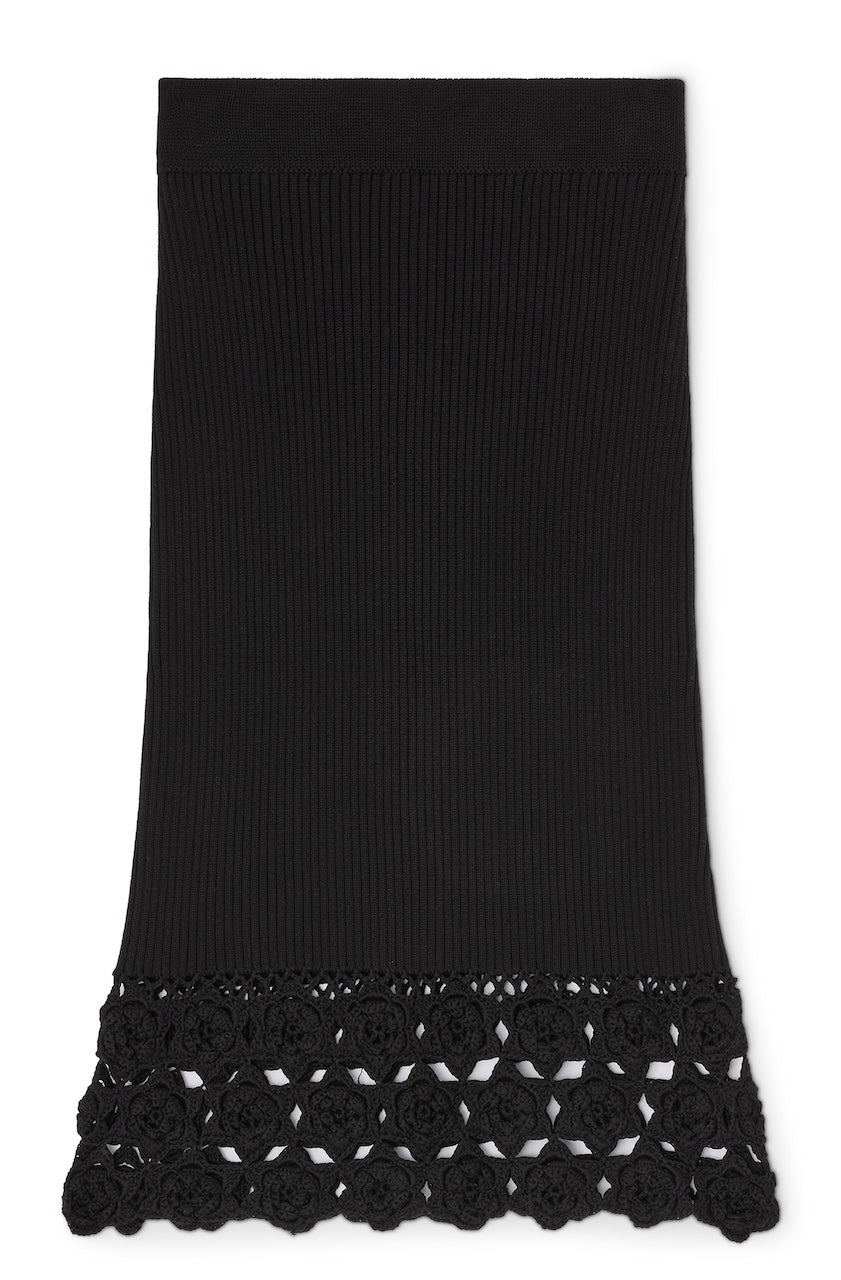 Fine Cotton Rib Crochet Skirt black