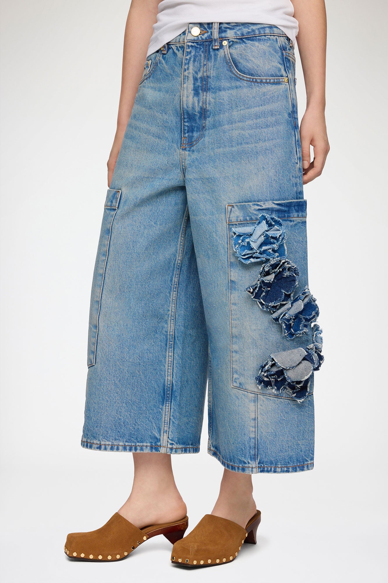 Flower Baggy Cargo Jeans blue stone