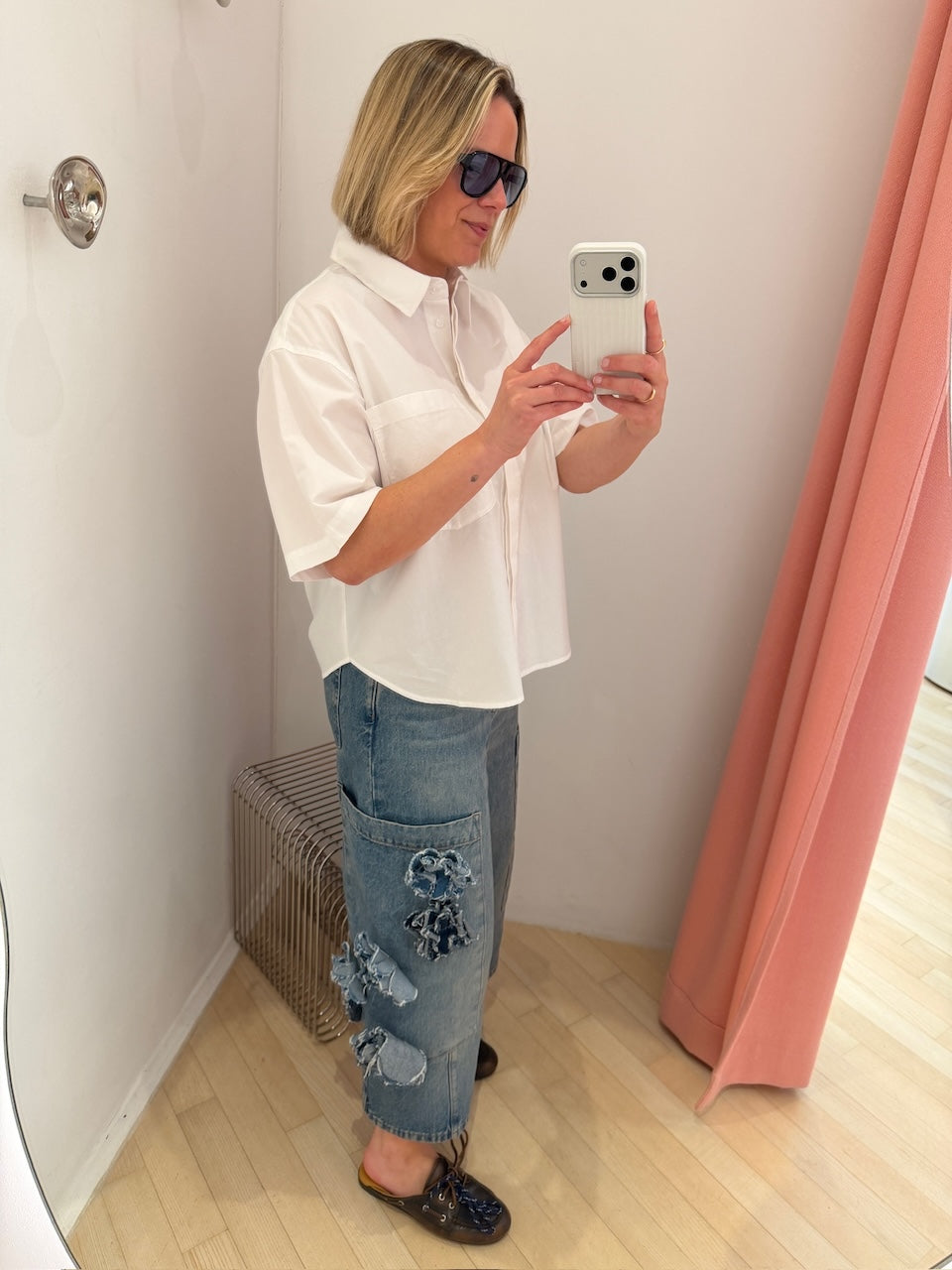 Flower Baggy Cargo Jeans blue stone