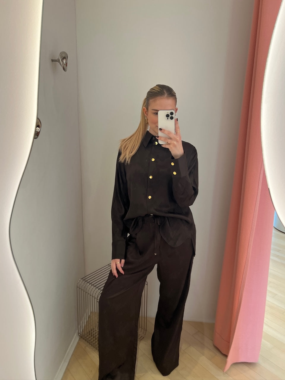 Satin Jacquard Pants demitasse