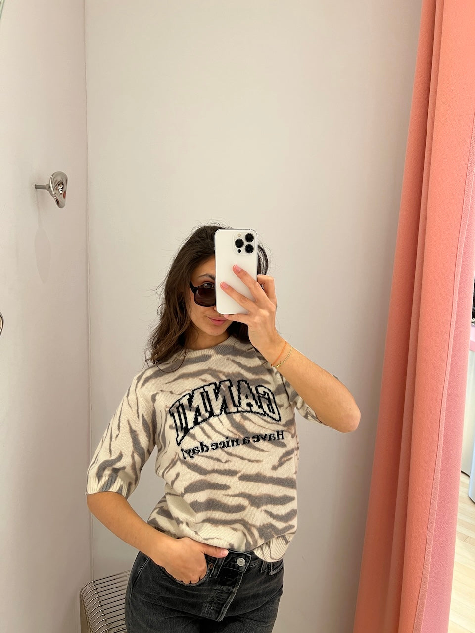 Graphic Wool Pullover egret zebra