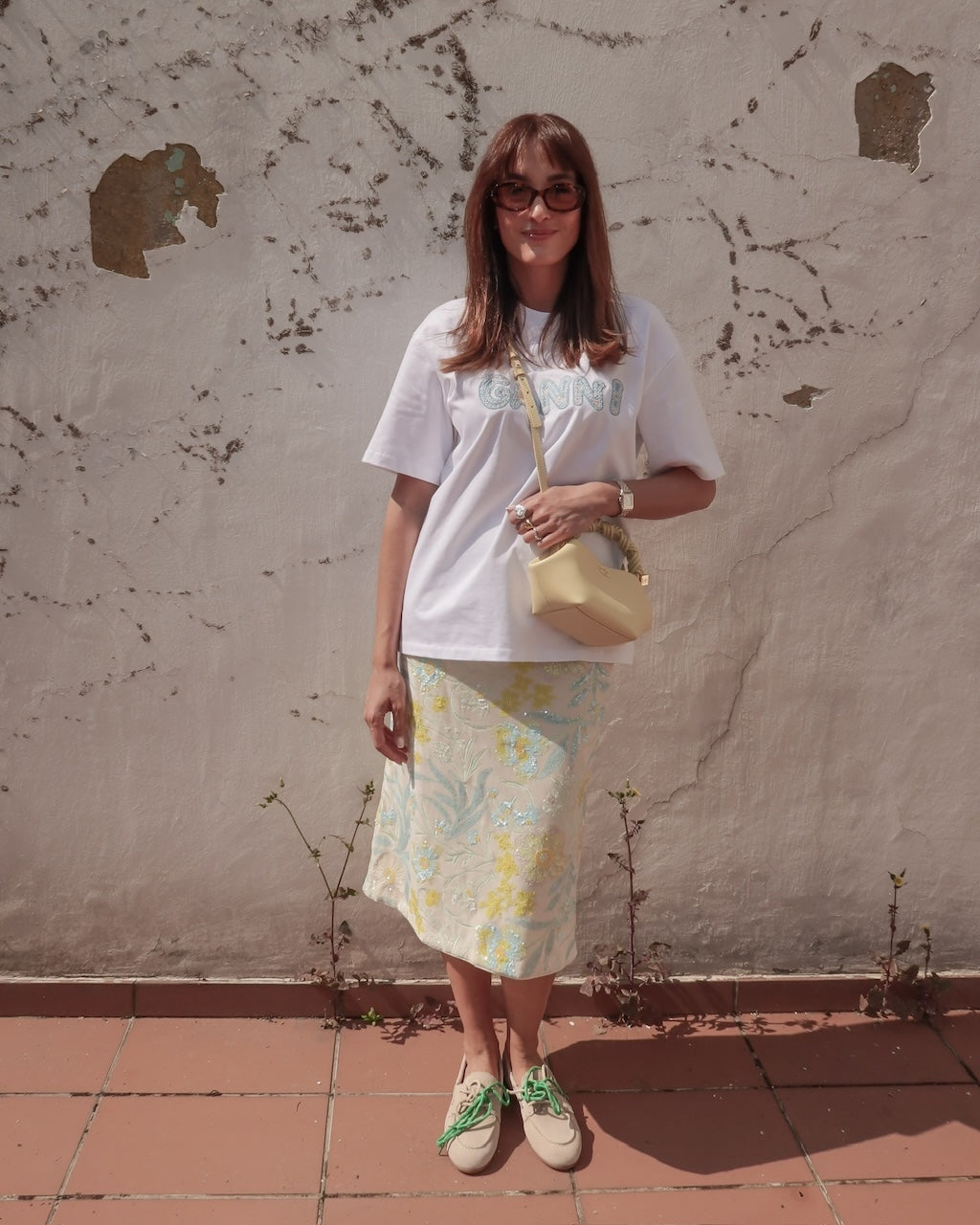 Heavy Cotton Jersey Relaxed Fit Ganni EMB bright white