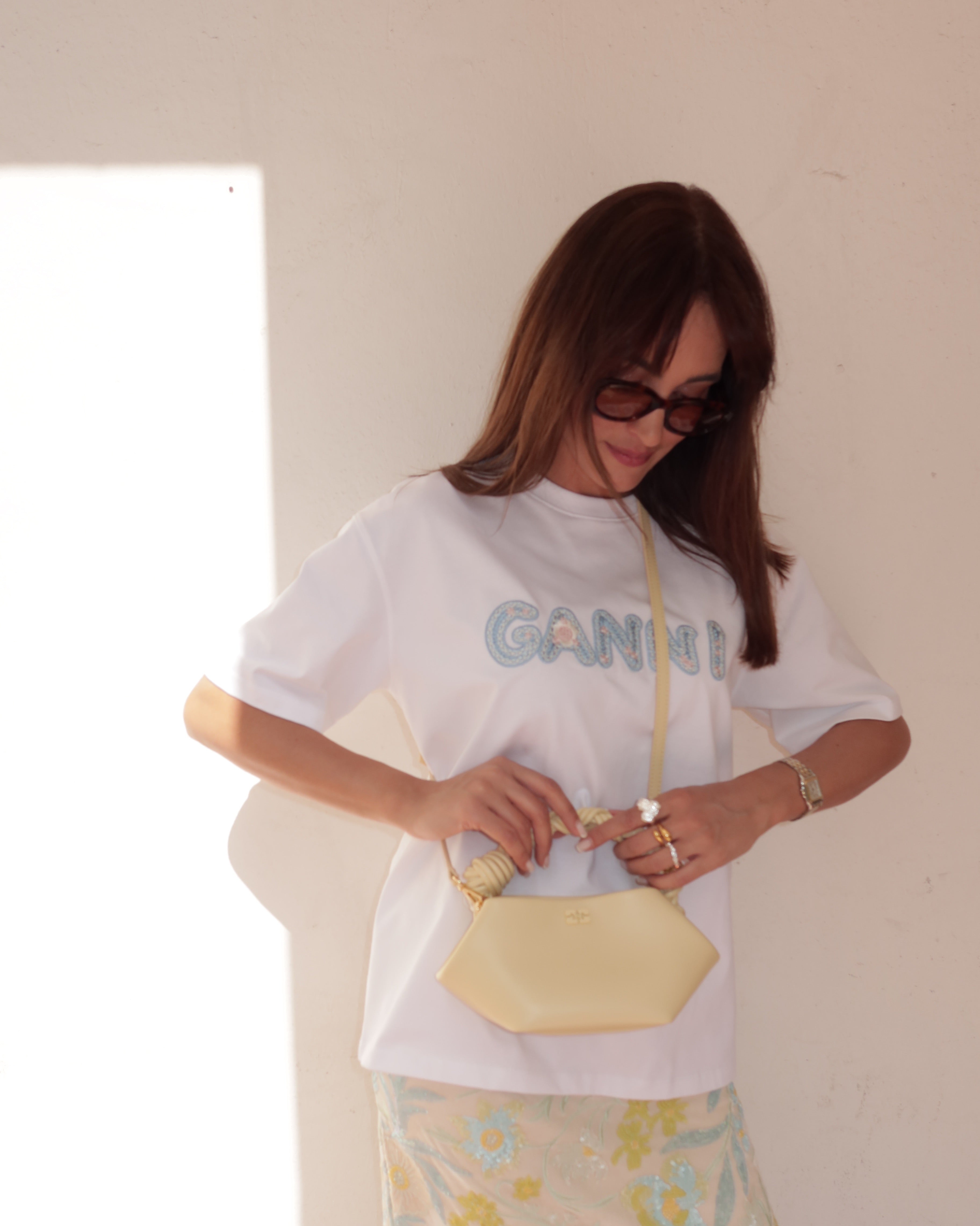Heavy Cotton Jersey Relaxed Fit Ganni EMB bright white