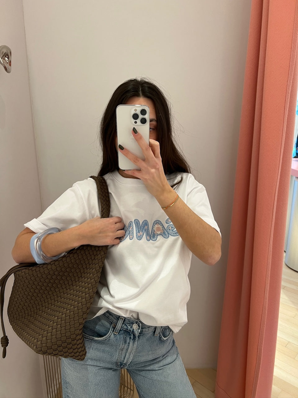 Heavy Cotton Jersey Relaxed Fit Ganni EMB bright white