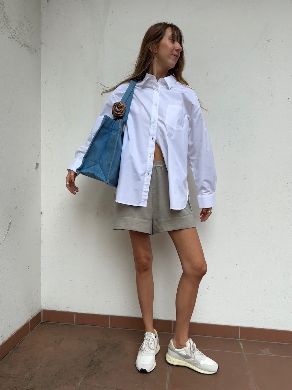 Light Melange Suiting Elasticated Shorts alfalfa