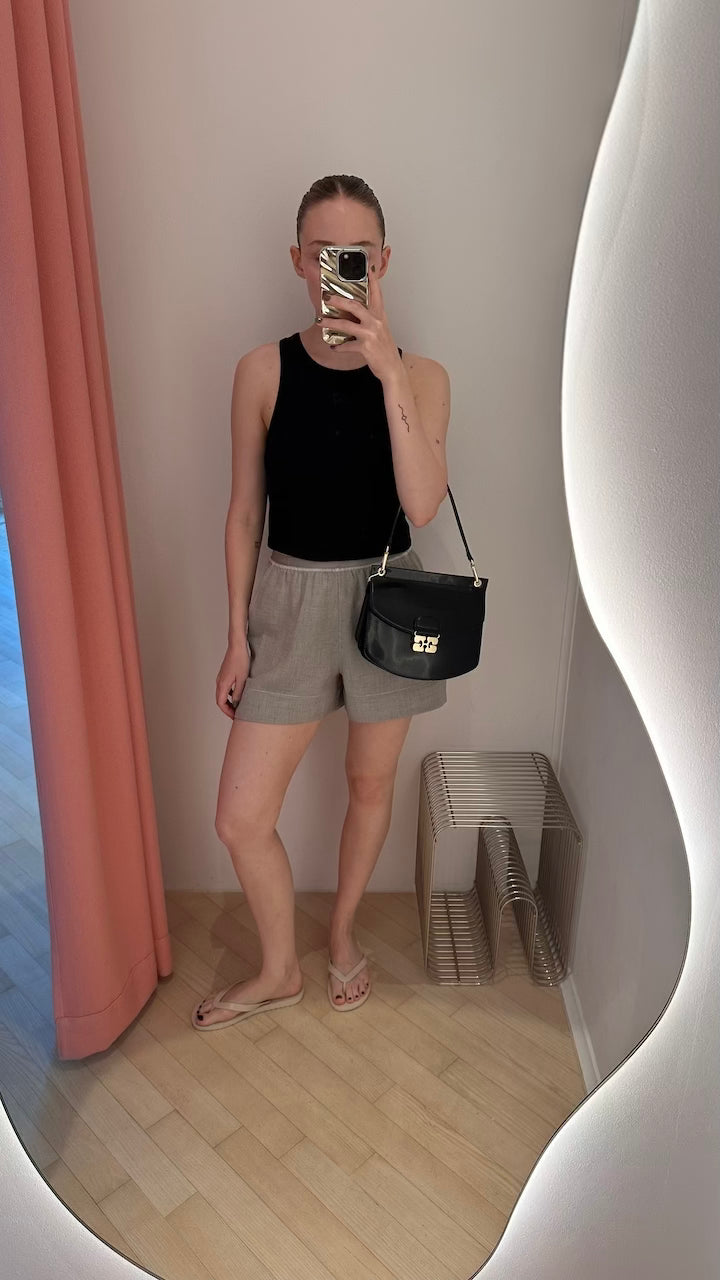 Light Melange Suiting Elasticated Shorts alfalfa