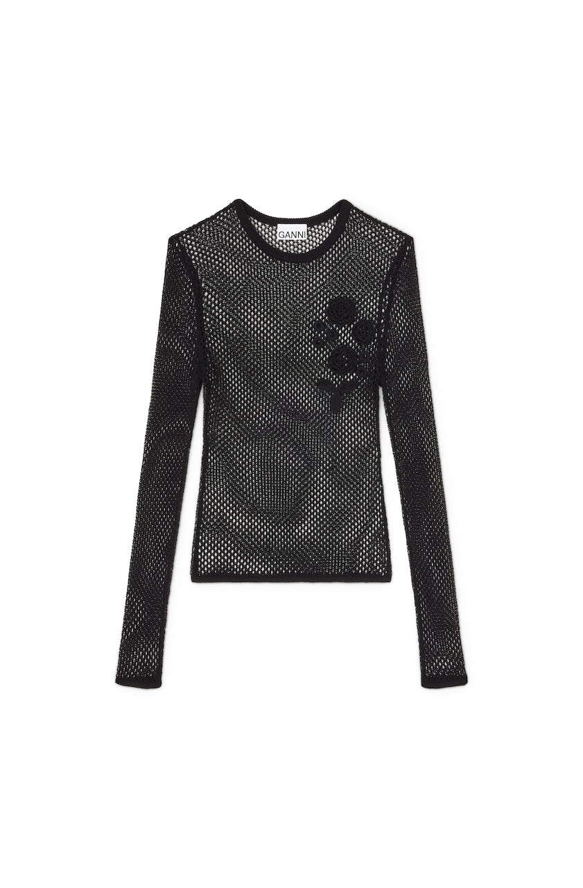 Mercerized Cotton Mesh Pointelle Longsleeve black