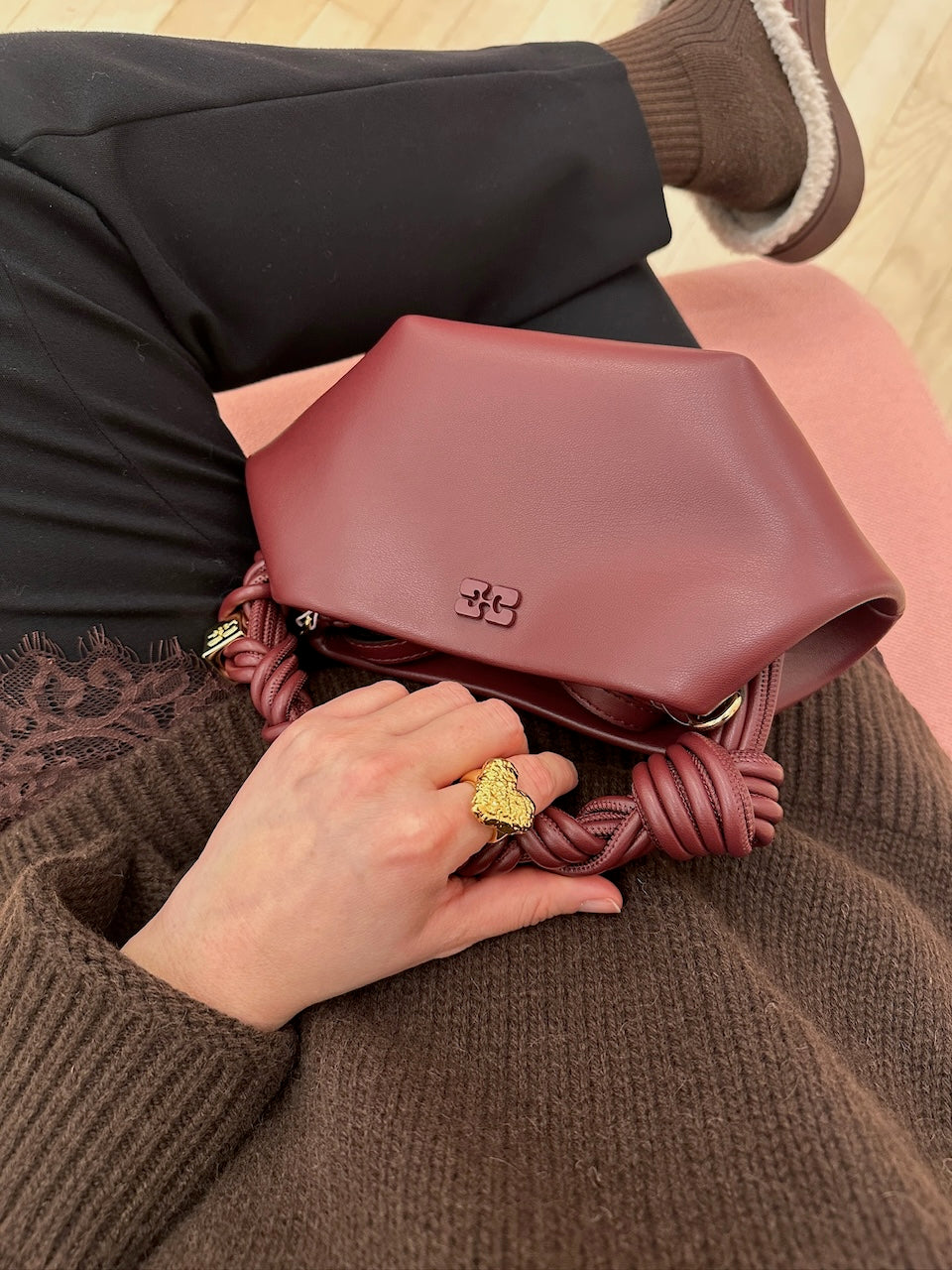 Ganni Mini Bou Bag burgundy