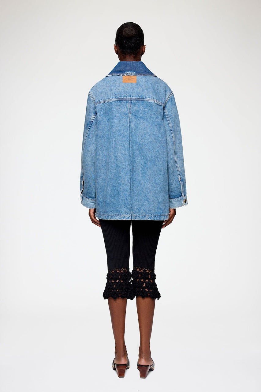 Patchwork Denim Midi Jacket mid blue vintage