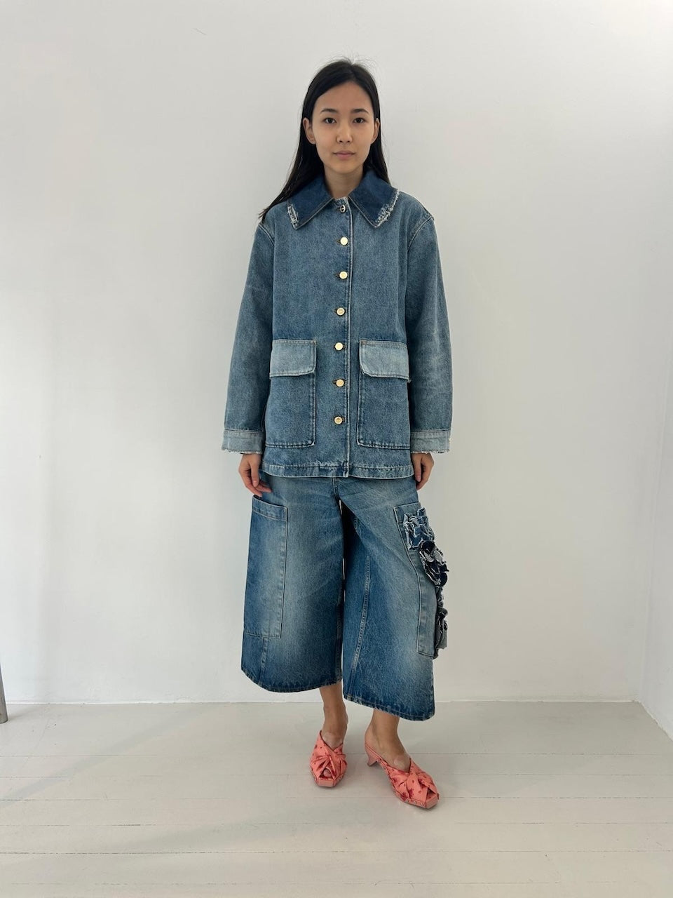 Patchwork Denim Midi Jacket mid blue vintage