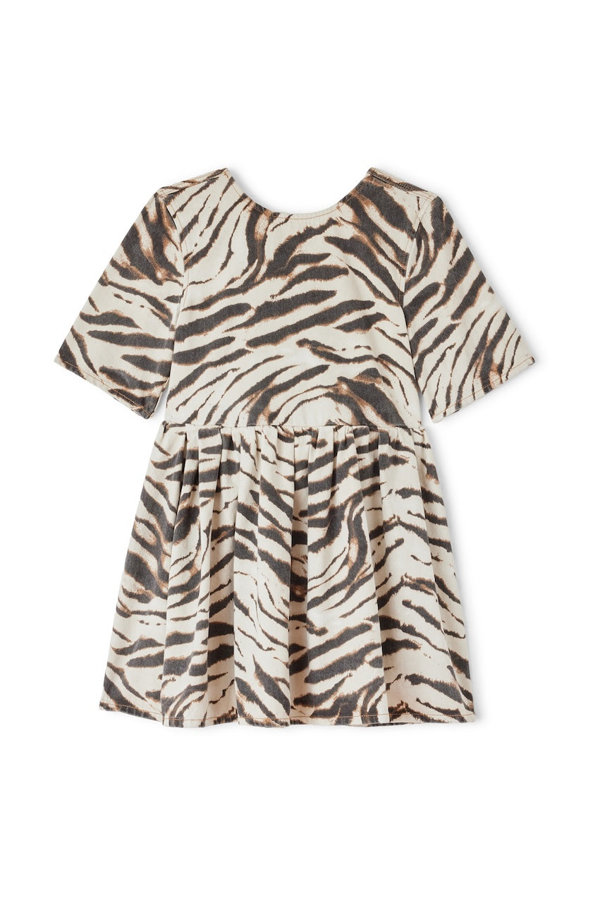 Print Denim Puff Mini Dress zebra