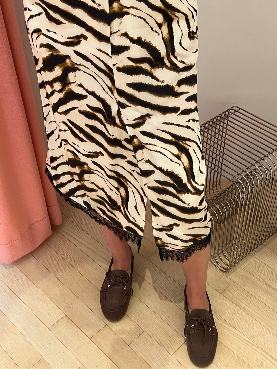 Printed Stretch Satin V-neck Midi Dress egret
