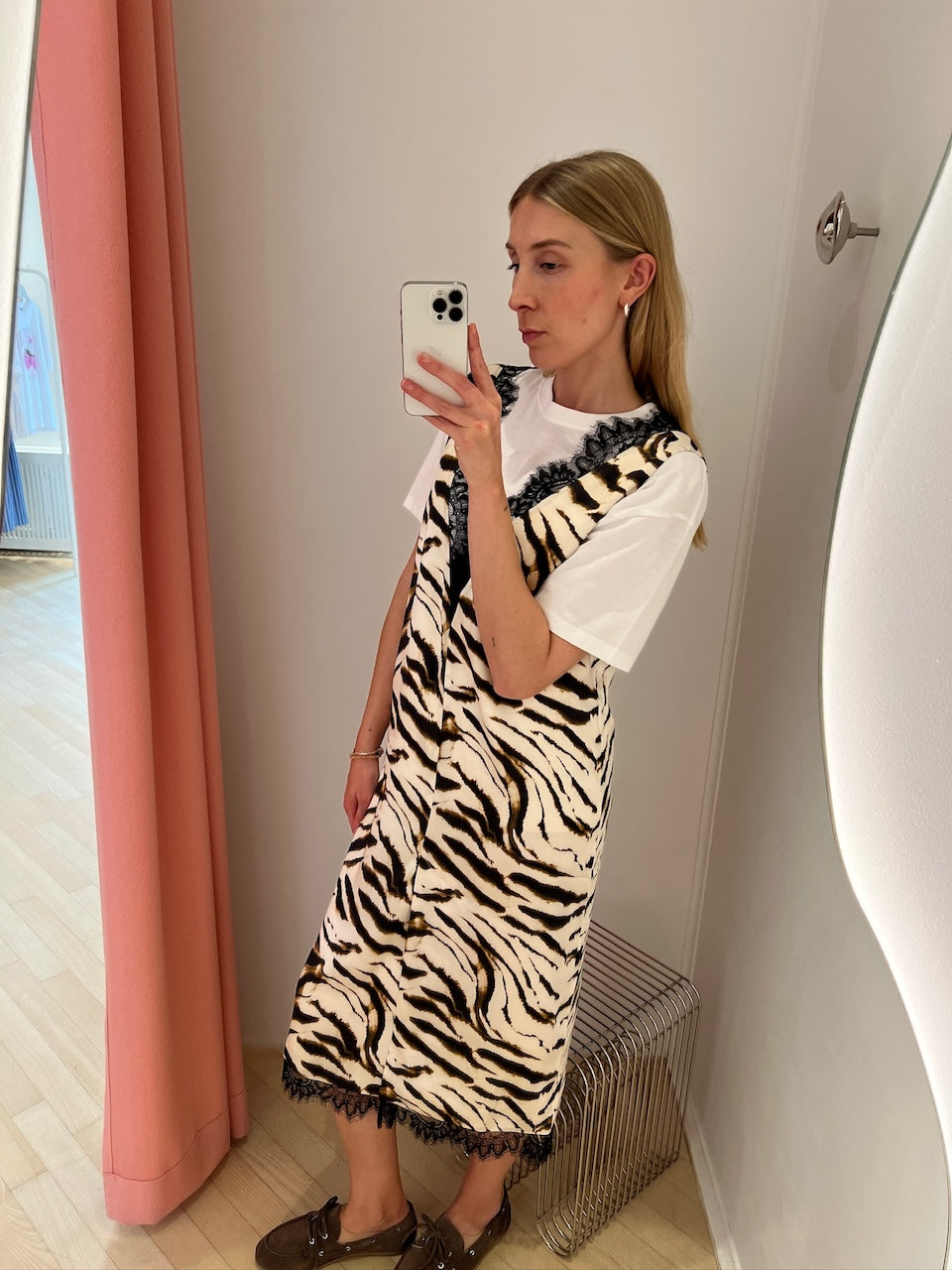 Printed Stretch Satin V-neck Midi Dress egret