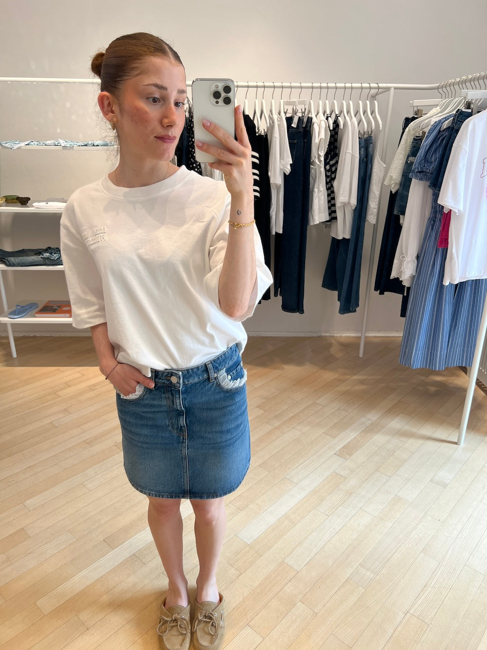 Rigid Denim Lace Mini Skirt dark blue vintage