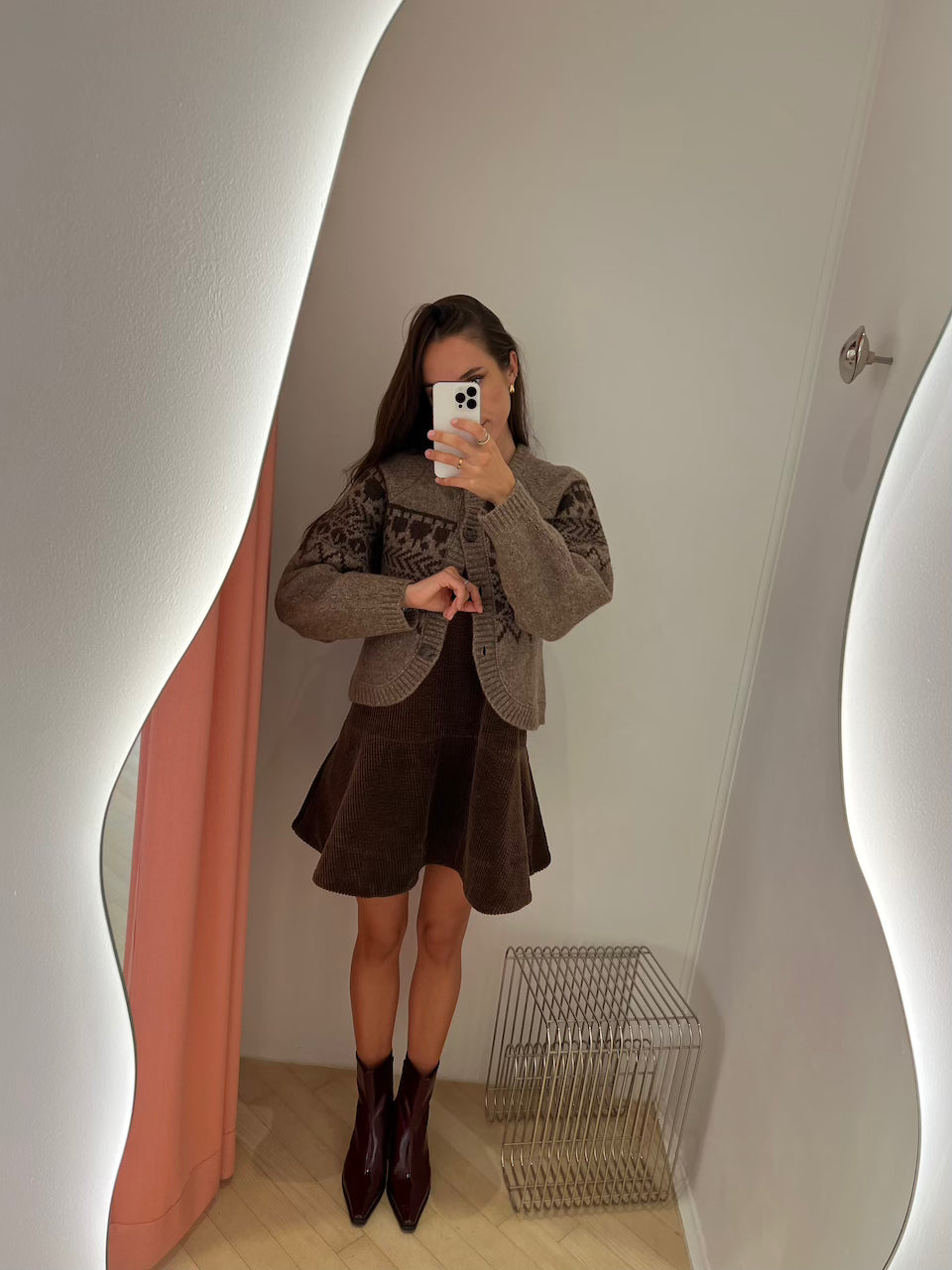 Corduroy V-neck Mini Dress chicory coffee