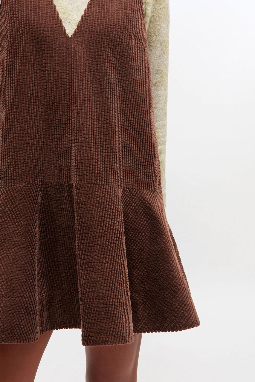 Seersucker Corduroy V-neck Mini Dress chicory coffee