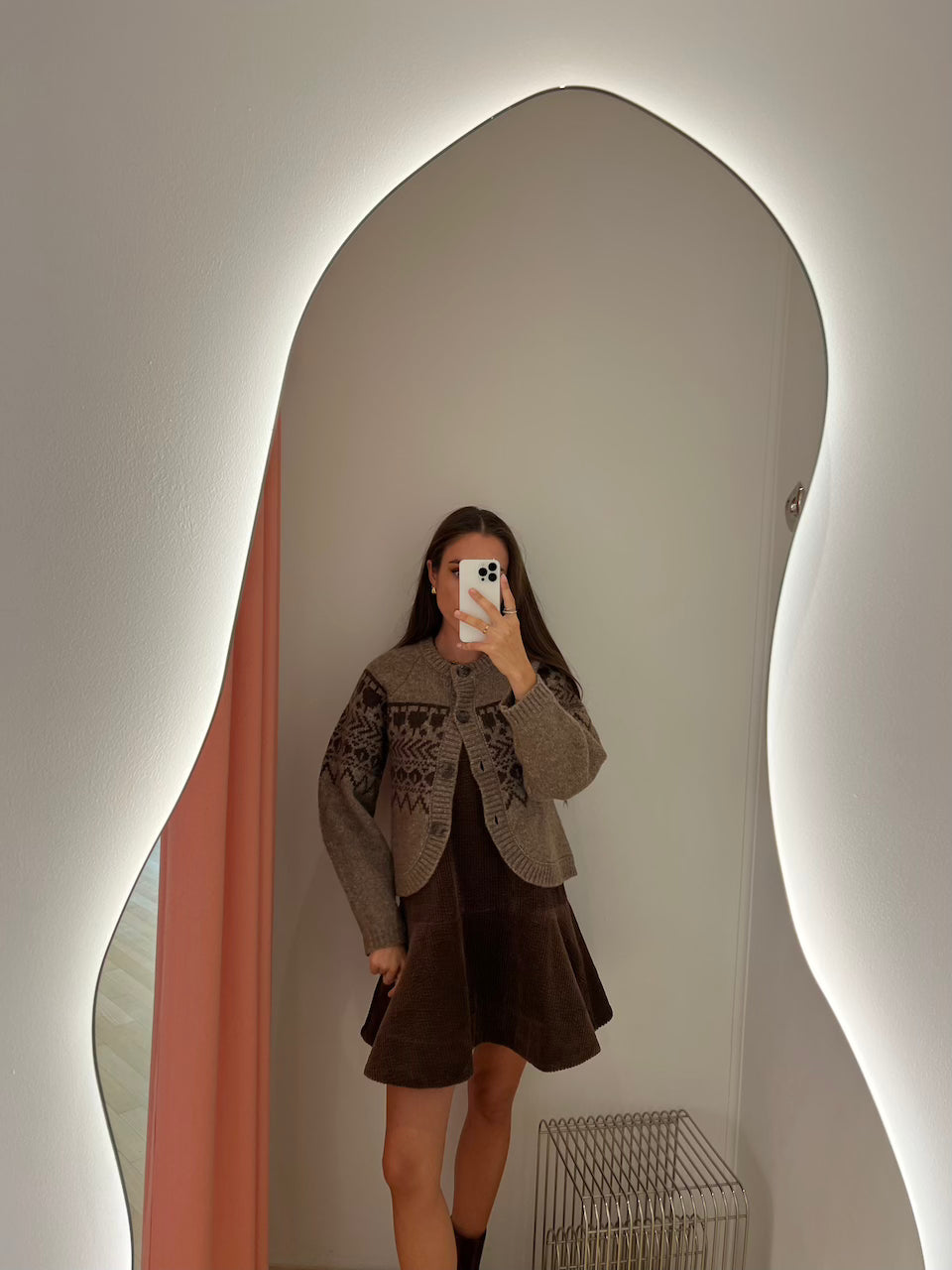 Seersucker Corduroy V-neck Mini Dress chicory coffee