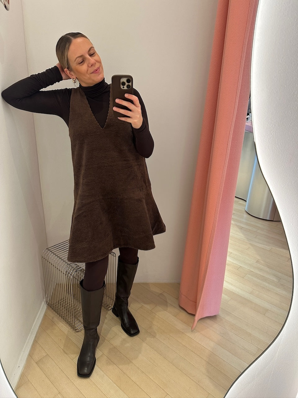 Corduroy V-neck Mini Dress chicory coffee